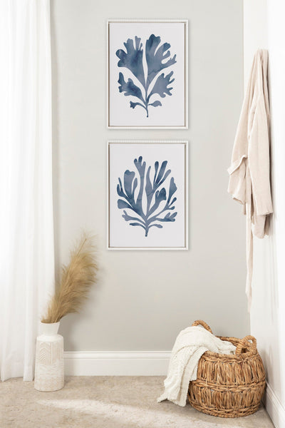 Sylvie Sophisticated Neutral Coral Blue 1 and 2 Framed Canvas Art Set by The Creative Bunch Studio
