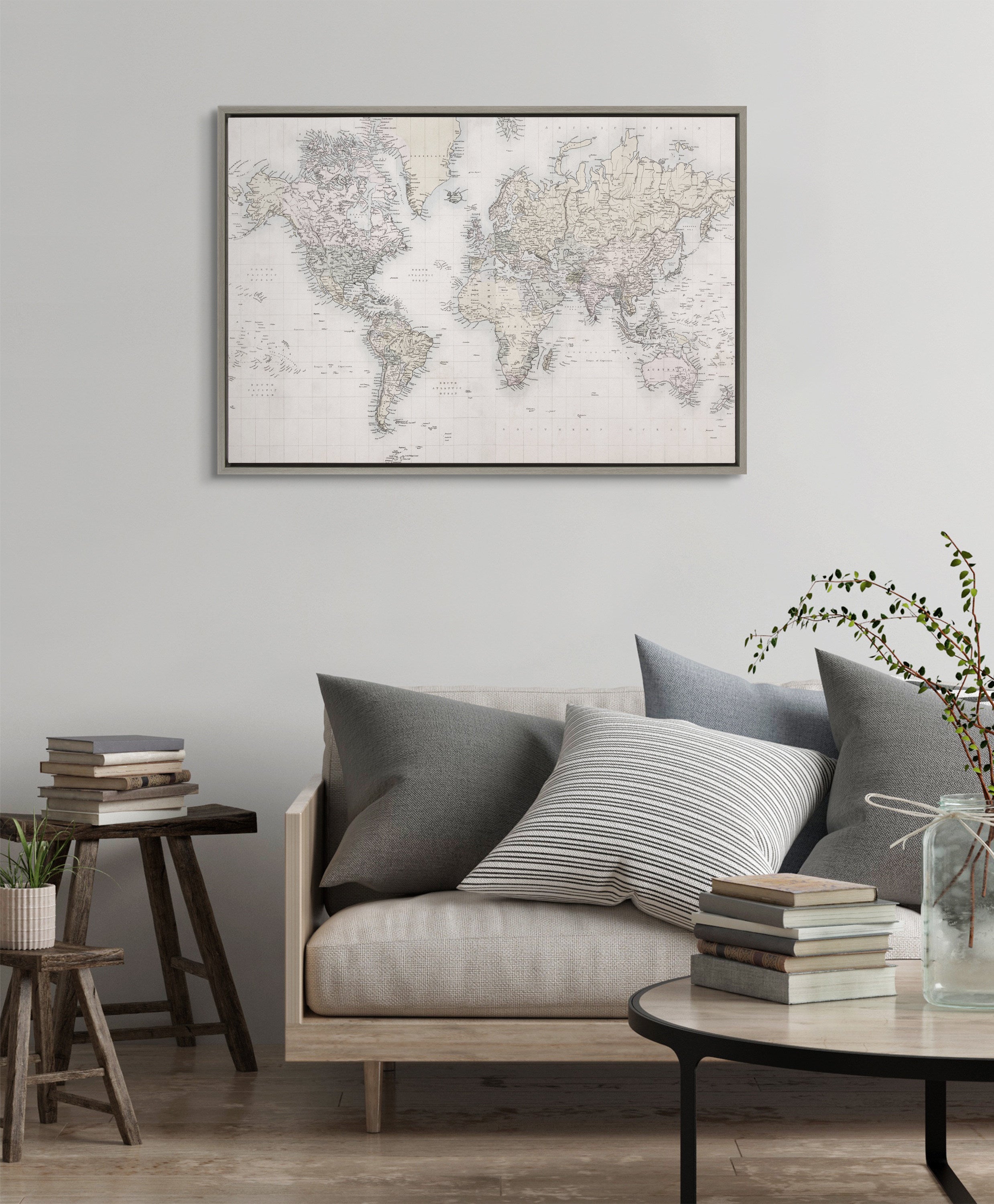 Sylvie Vintage World Map Framed Canvas by The Creative Bunch Studio by kateandlaurel - product image 16 for Resin Society