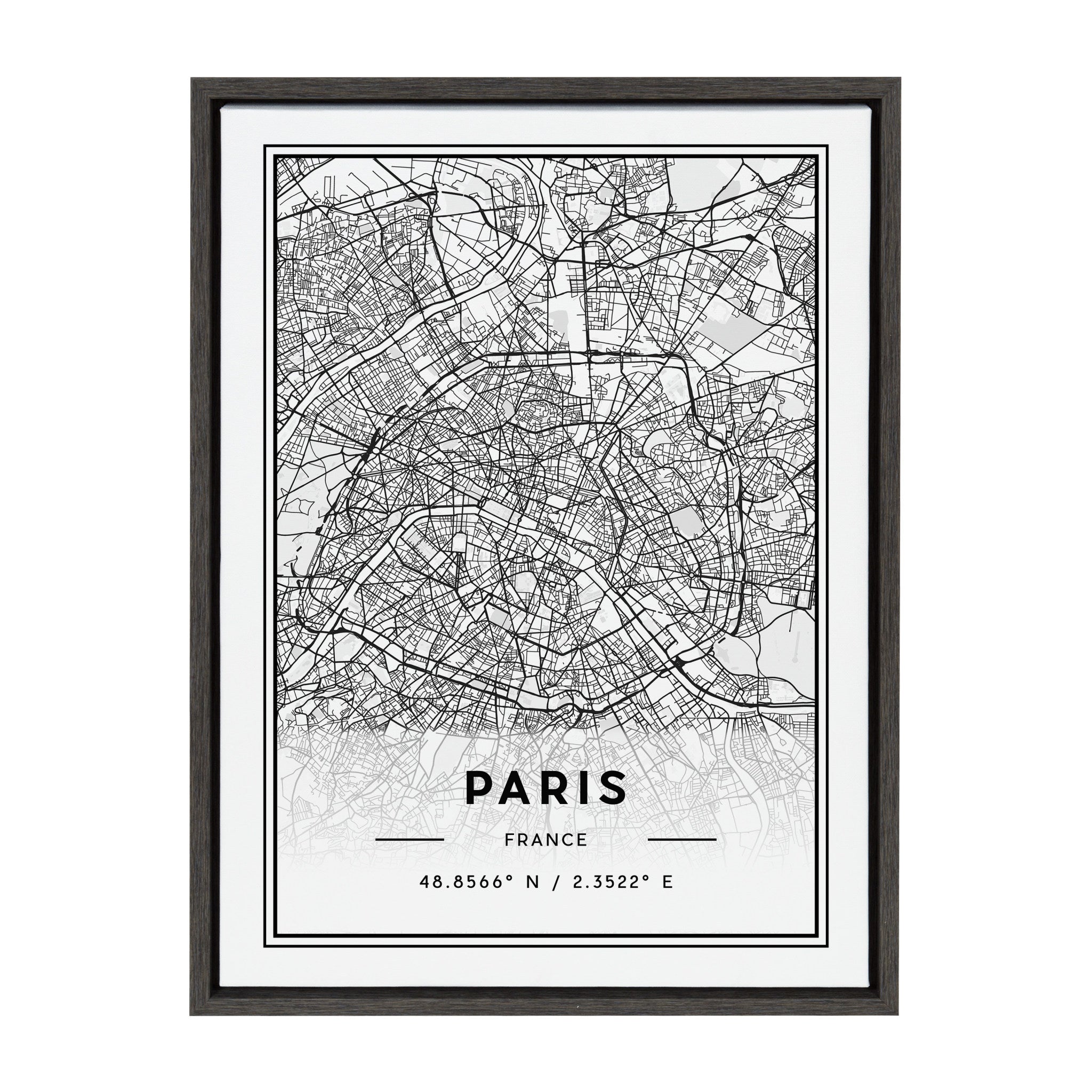 Sylvie Paris Modern Map Framed Canvas by kateandlaurel - main product image for Resin Society