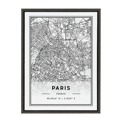 Sylvie Paris Modern Map Framed Canvas by kateandlaurel - main product image for Resin Society