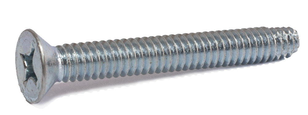 Close-up of 1/4-20 x 4 Phillips Flat Machine Screw Type F Zinc Plated showing flat head and zinc finish
