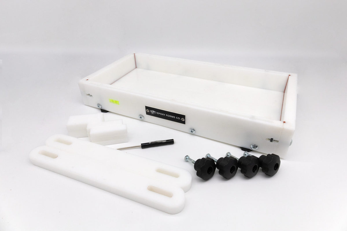 Medium Epoxy Resin Form 18.5 inches by 8.5 inches by 2 inches with clamps and leveling feet