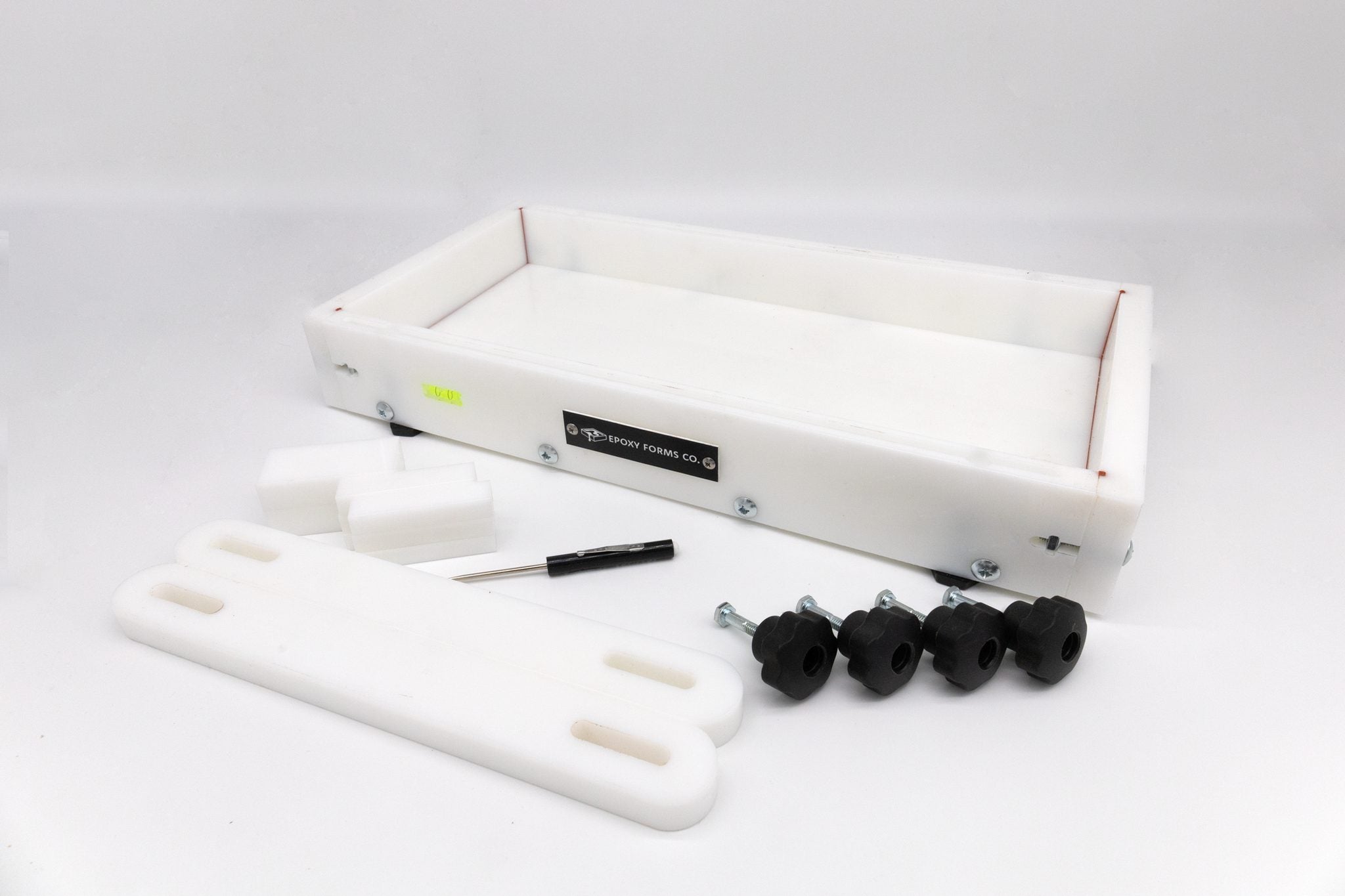 Medium Epoxy Resin Form 18.5 inches by 8.5 inches by 2 inches with clamps and leveling feet