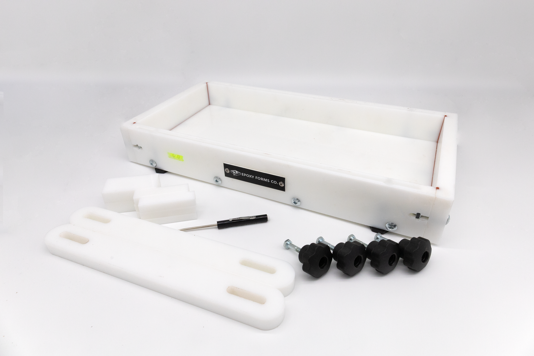 Medium Epoxy Resin Form 18.5 inches by 8.5 inches by 2 inches with clamps and leveling feet