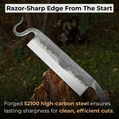 Medium Stock Knife - Hand-forged cloggers knife with ash handle and leather sheath