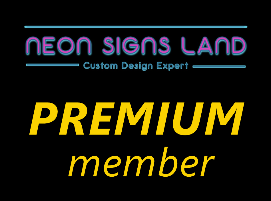 Neon Signs Land Premium Membership graphic showing member benefits