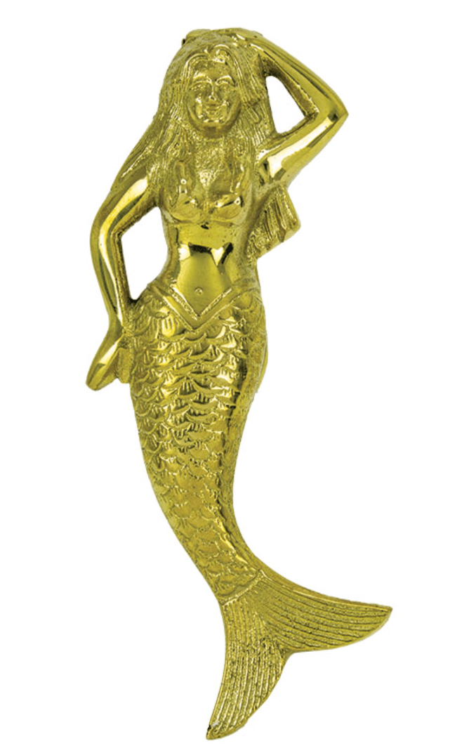 Brass Mermaid Door Knocker with polished gold finish and detailed mermaid design