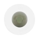Top-down view of a round table with a white surface and a central circular green resin inset featuring subtle swirling patterns.