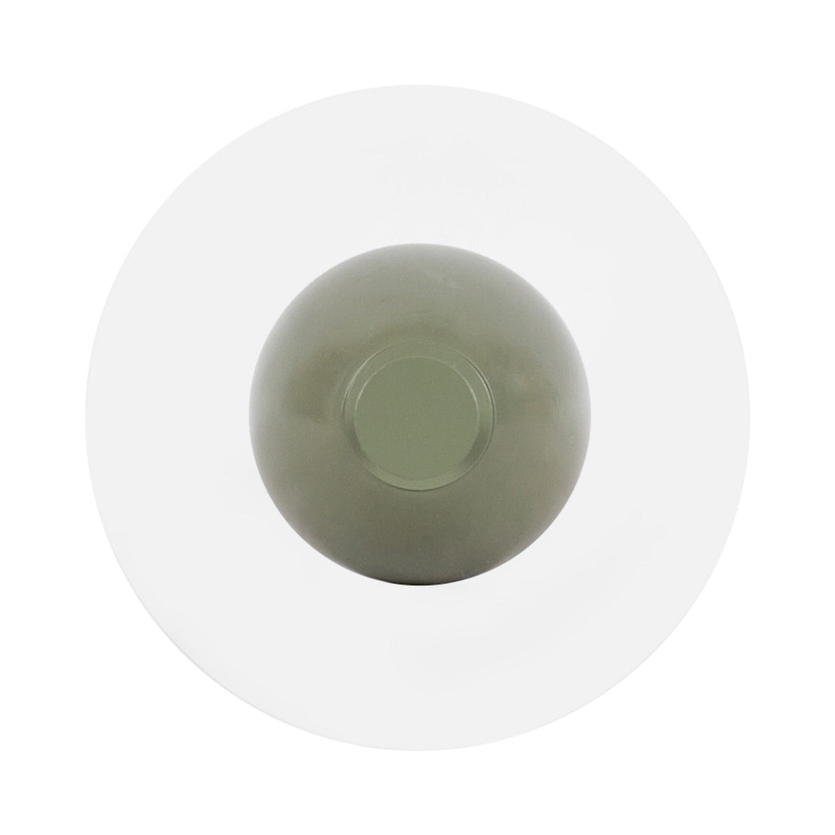 Top-down view of a round table with a white surface and a central circular green resin inset featuring subtle swirling patterns.