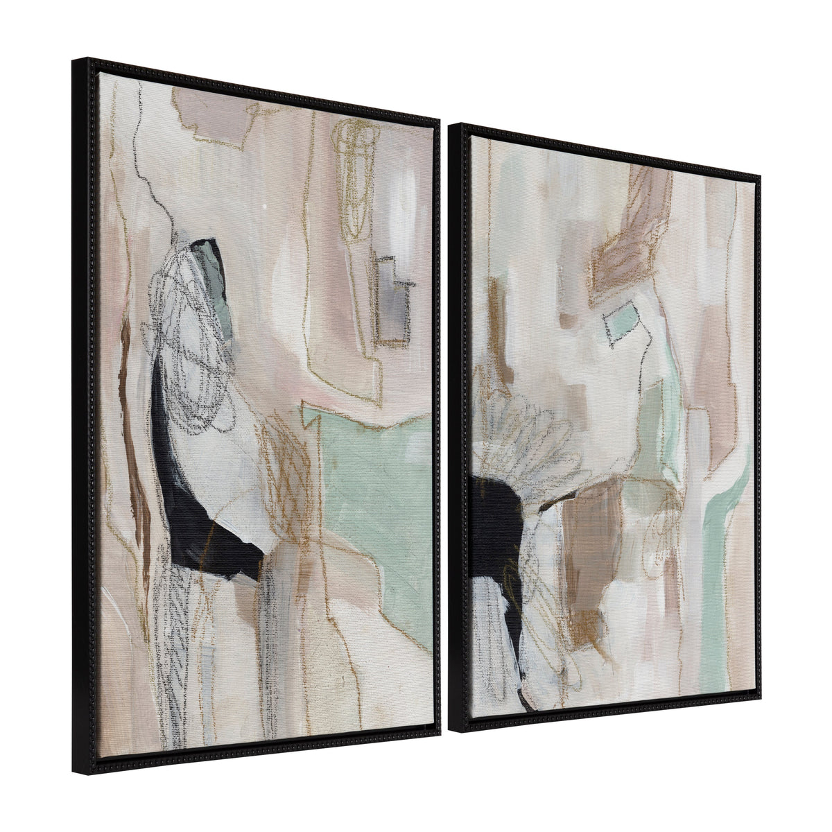 Sylvie Beaded Whispers of a Distant Land 1 and 2 framed canvas art set with vintage beaded frames