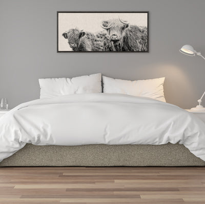 Sylvie Two Highland Cow Best Friends Neutral Linen Bright Framed Canvas