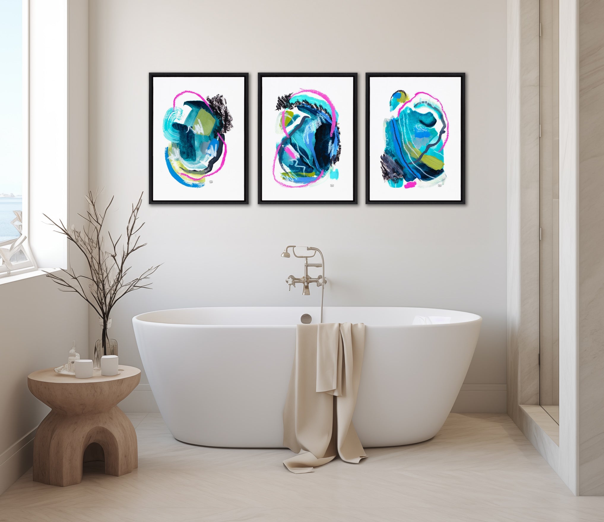 Sylvie Feelings No 1, 2 and 3 Framed Canvas Art Set by Erika Wynn