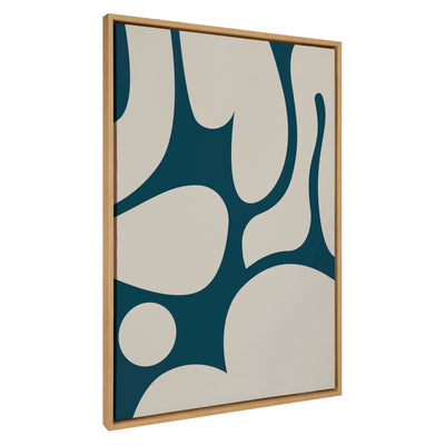Sylvie Groovy Happy Abstract Dark Green Teal and Tan Framed Canvas by kateandlaurel - main product image for Resin Society