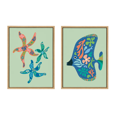 Sylvie Modern Colorful Starfish and Tropical Fish Framed Canvas Art Set by Rachel Lee