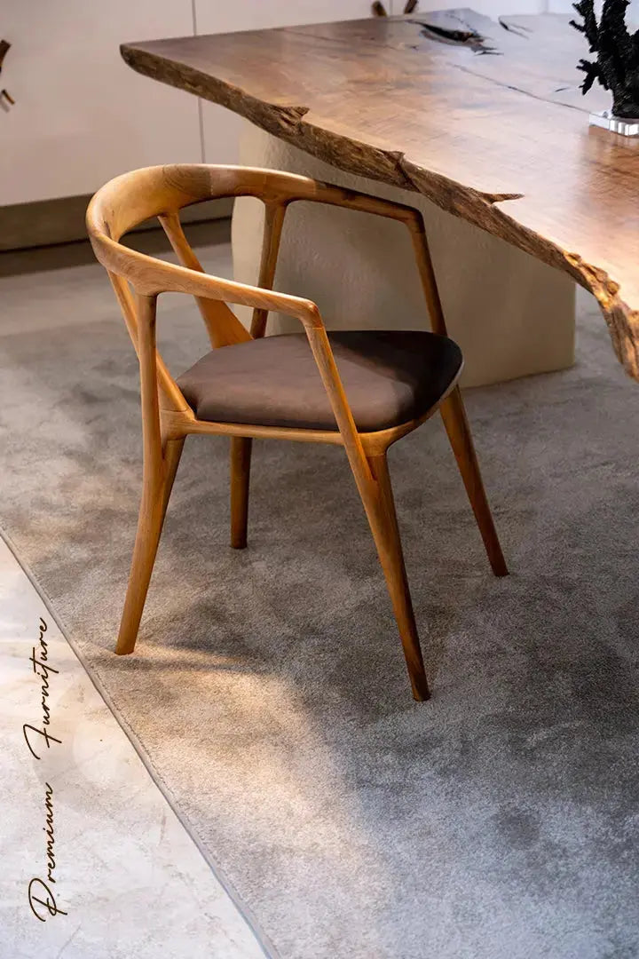 Luxury premium solid walnut chair in Italian style with natural wood finish