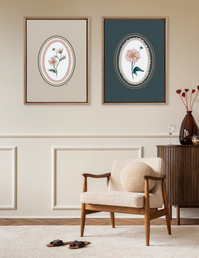 Sylvie Beaded Cosmo in Oval and Dahlia in Oval Framed Canvas Art Set by Valerie McKeehan of Lily and Val