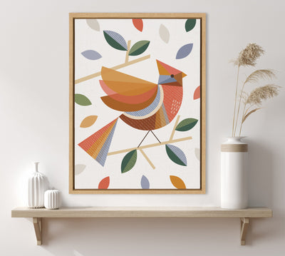 Sylvie Cardinal with Fall Leaves Framed Canvas by Carey Copeland