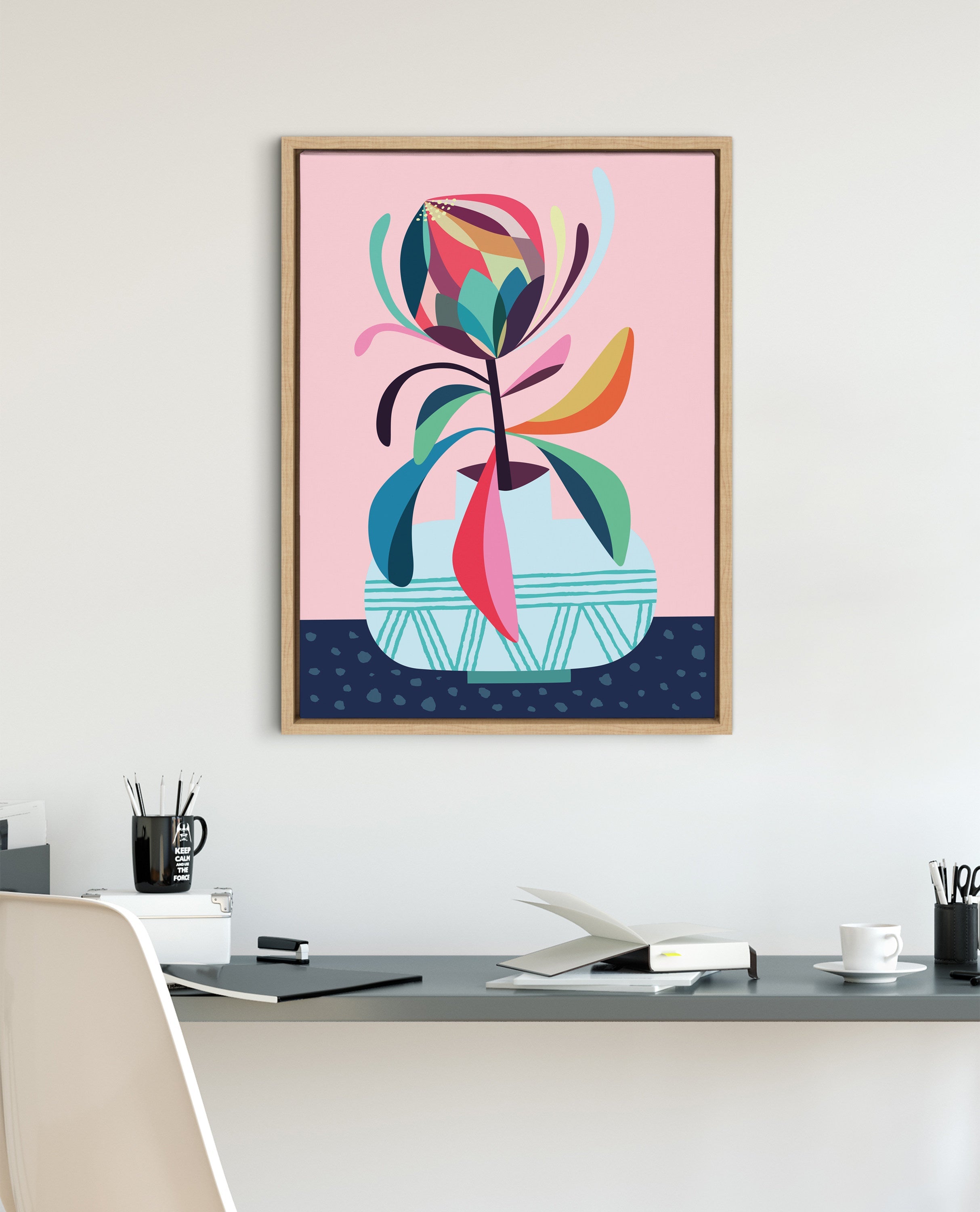 Sylvie Mid Century Modern Protea Framed Canvas by kateandlaurel - product image 4 for Resin Society