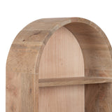 Curved arch wall shelf in natural light wood with a single horizontal shelf inside the arch framing a spacious inner compartment.