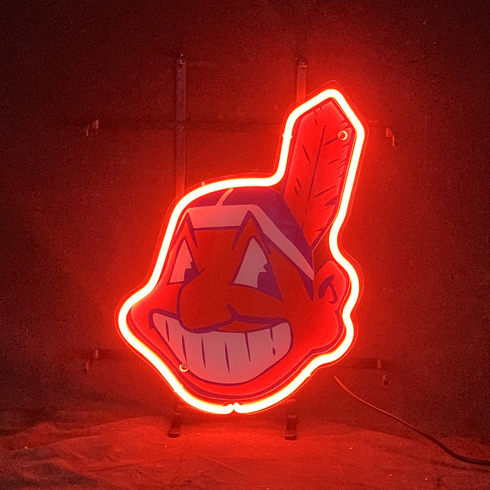MLB Cleveland Indians Neon Sign Light glowing against dark background