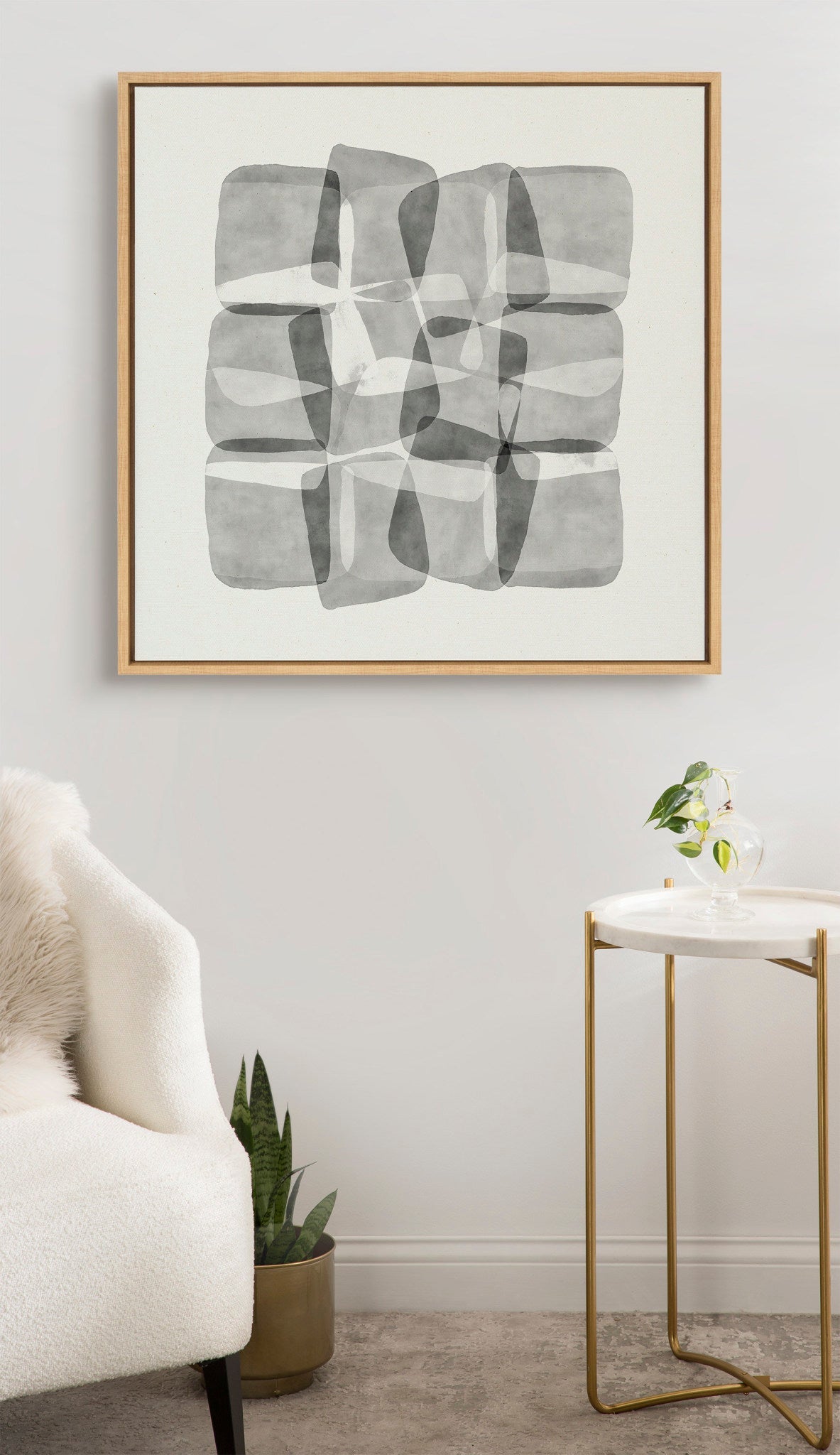 Sylvie Neutral Mod Abstraction Black and White Framed Canvas by kateandlaurel - product image 7 for Resin Society