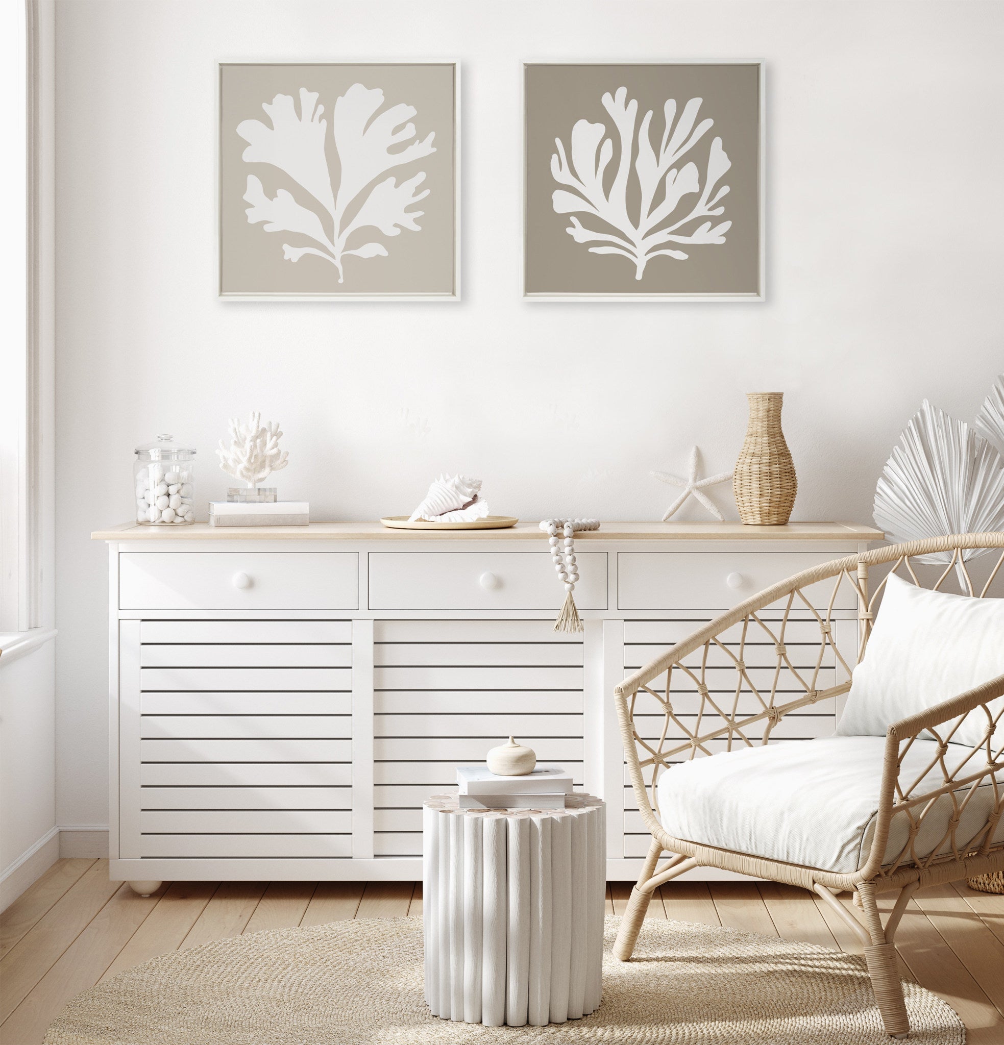 Sylvie Sophisticated Neutral Coral Tan Framed Canvas by kateandlaurel - product image 6 for Resin Society