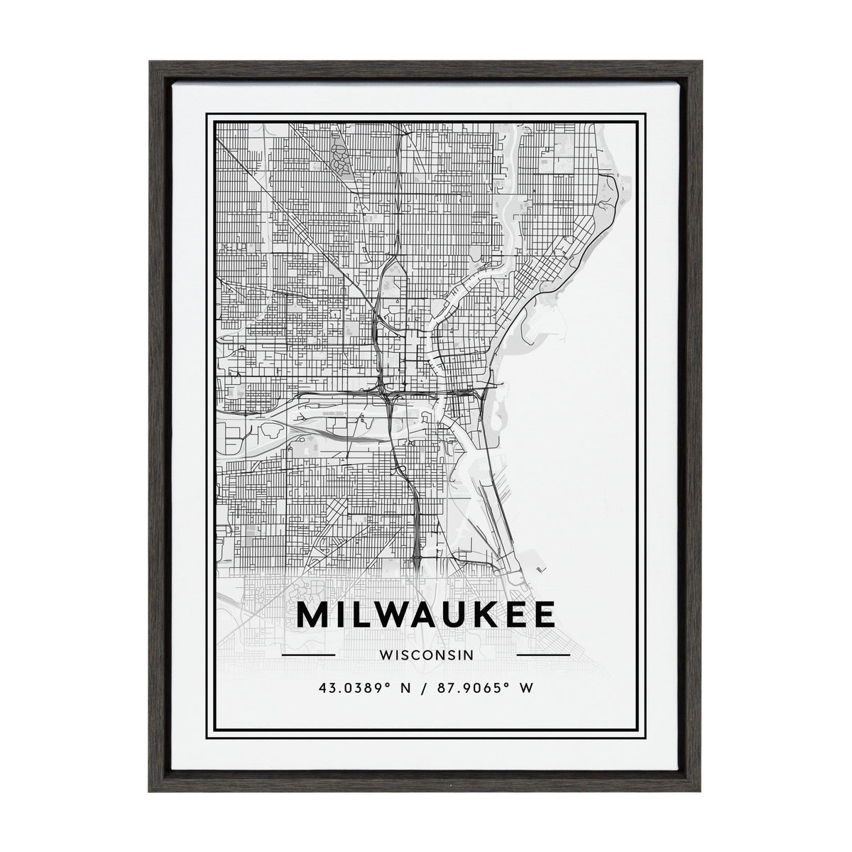 Sylvie Milwaukee Modern Map Framed Canvas by kateandlaurel - main product image for Resin Society