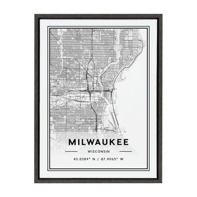 Sylvie Milwaukee Modern Map Framed Canvas by kateandlaurel - main product image for Resin Society