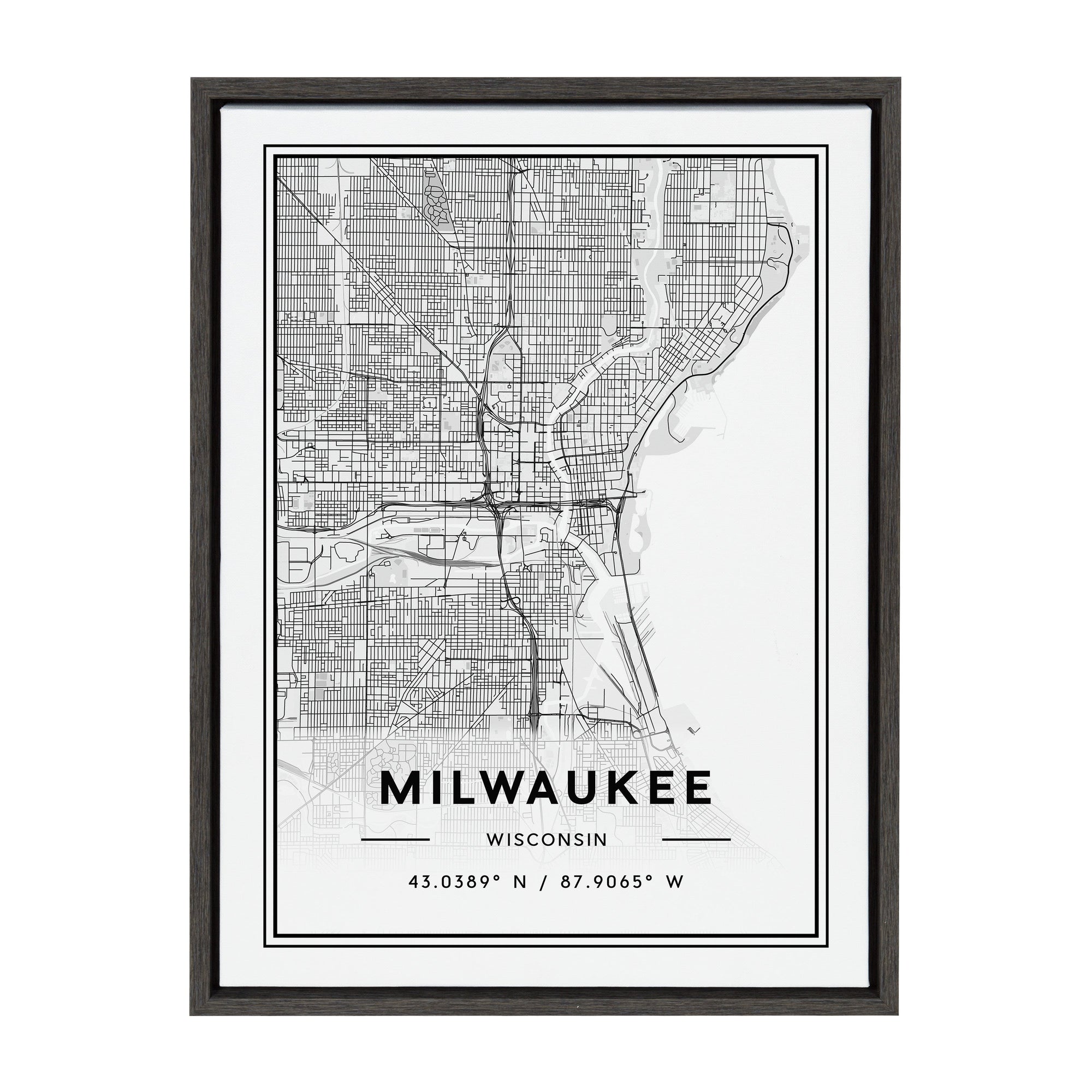 Sylvie Milwaukee Modern Map Framed Canvas by kateandlaurel - product image 8 for Resin Society