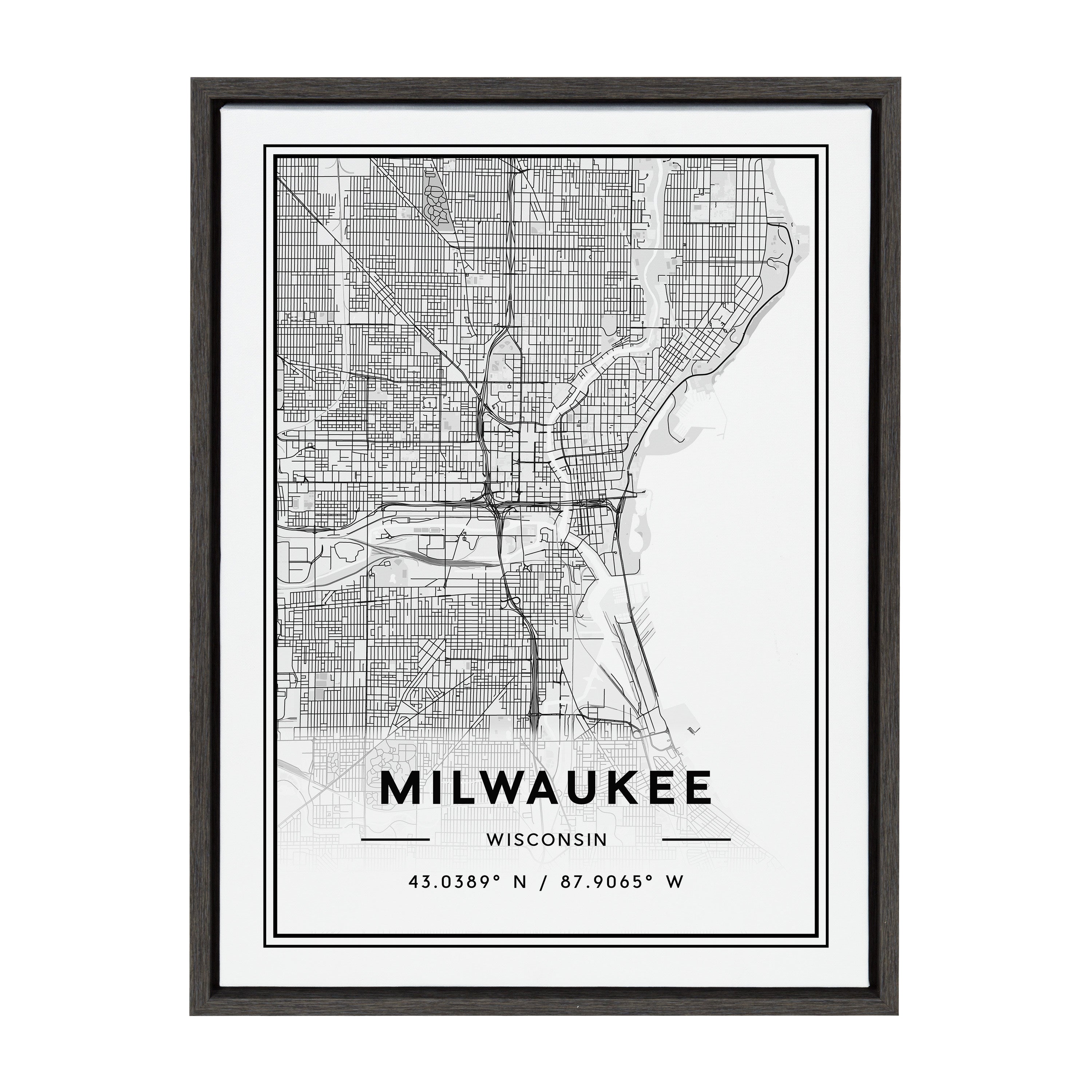 Sylvie Milwaukee Modern Map Framed Canvas by kateandlaurel - product image 8 for Resin Society