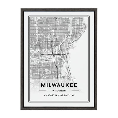 Sylvie Milwaukee Modern Map Framed Canvas by kateandlaurel - product image 8 for Resin Society