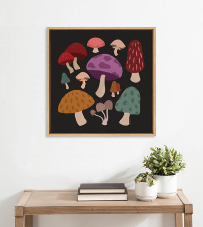 Sylvie Forest Mushrooms Dark Framed Canvas by Carey Copeland