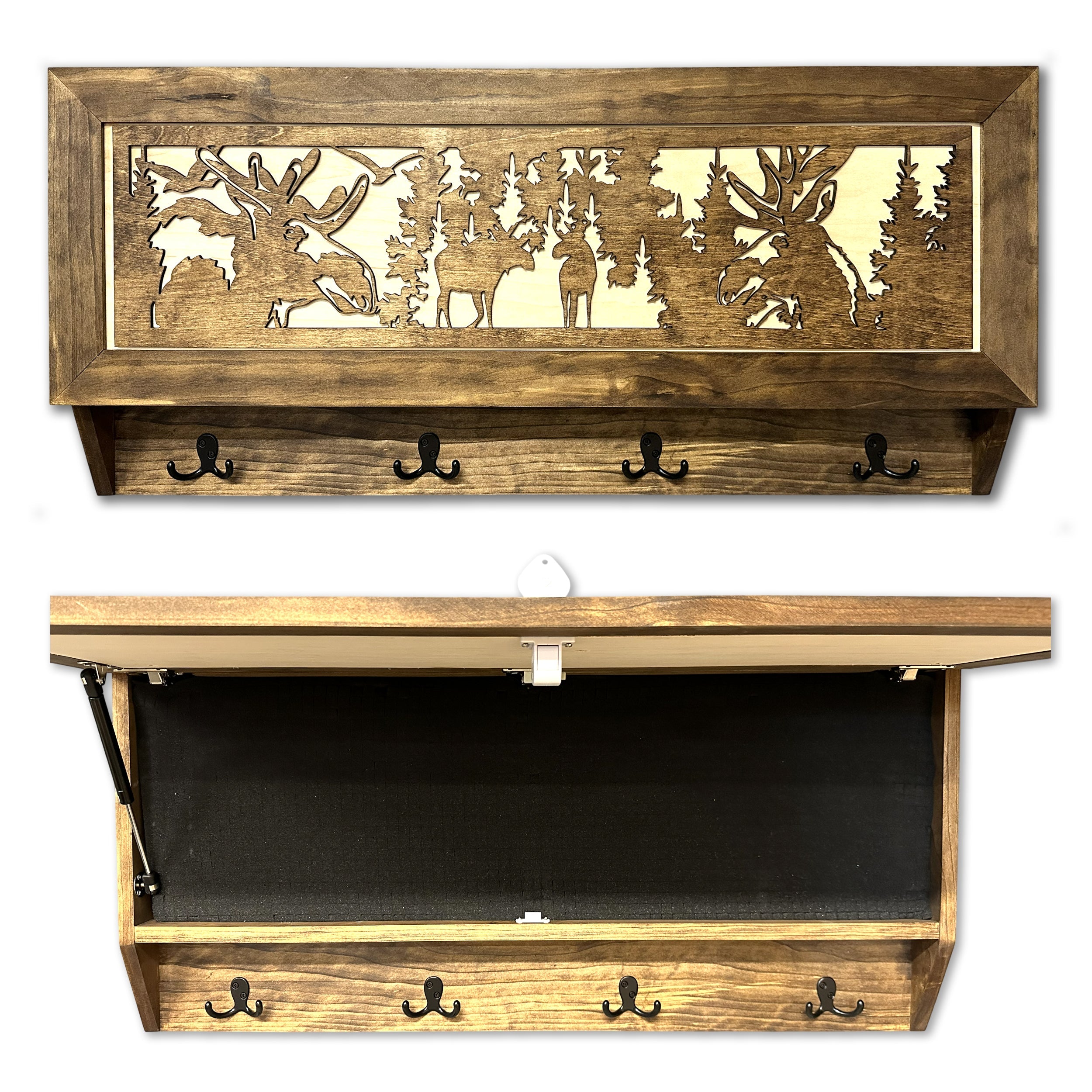 Moose Hunting Hidden Gun Storage Coat Rack Concealment Shelf by Bellewood Designs - main product image for Resin Society