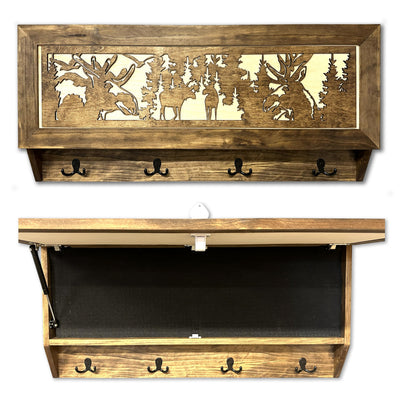 Moose Hunting Hidden Gun Storage Coat Rack Concealment Shelf by Bellewood Designs - main product image for Resin Society