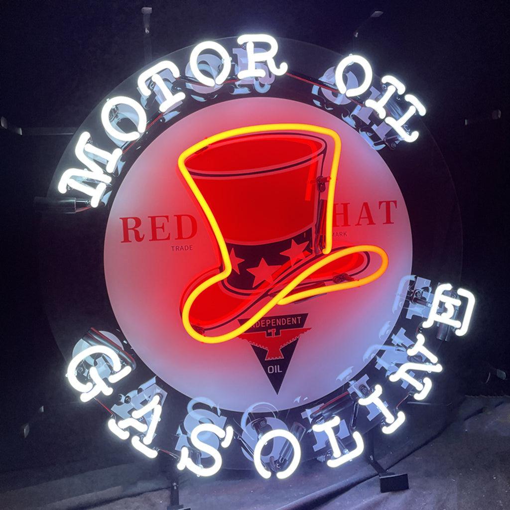 Motor Oil Gasoline Red Hats Neon Signs Light by Neon Signs Land - main product image for Resin Society