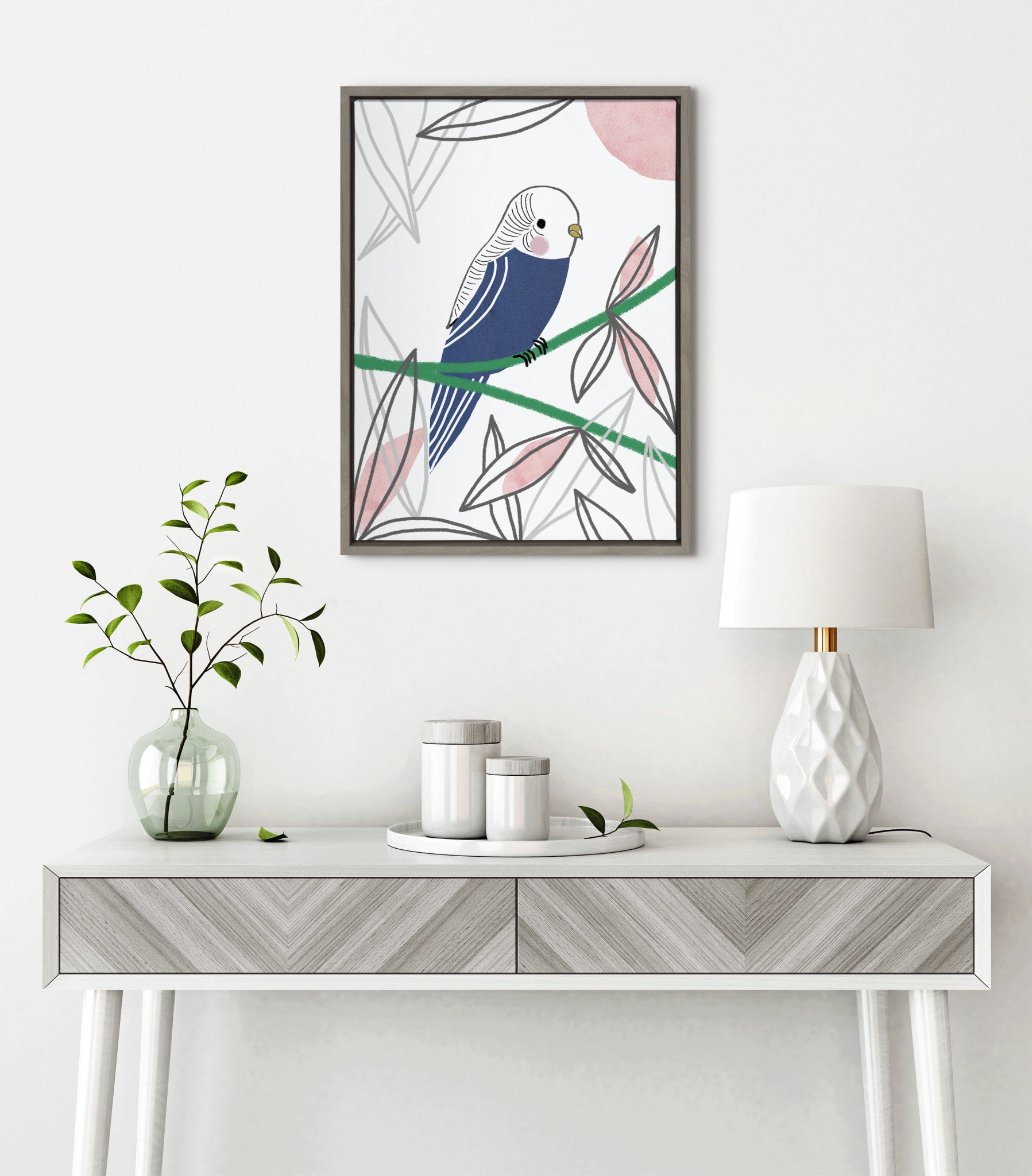 Sylvie Dreamy Parakeet Framed Canvas by kateandlaurel - product image 9 for Resin Society
