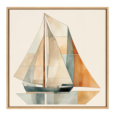 Sylvie Mid Century Modern Geometric Sailboat Framed Canvas by The Creative Bunch Studio