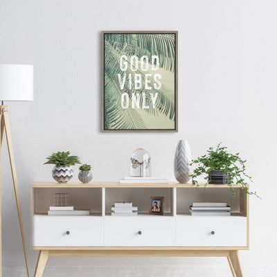 Sylvie Vintage Tropical Palms Good Vibes Only Framed Canvas by kateandlaurel - product image 6 for Resin Society