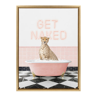 Sylvie Cheetah Get Naked in Retro Pink Bath Framed Canvas by Amy Peterson Art Studio