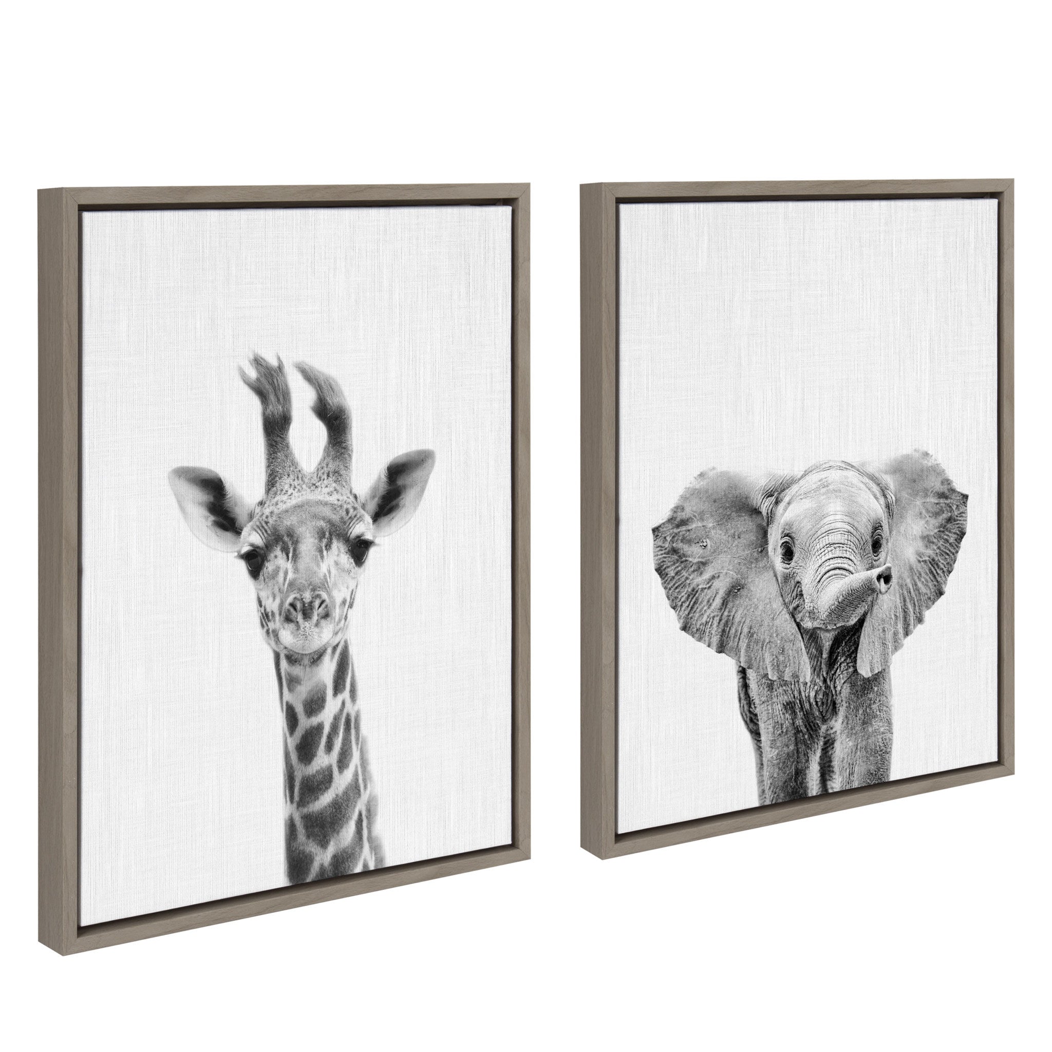 Sylvie Baby Giraffe and Elephant Framed Canvas Art Set by Simon Te of by kateandlaurel - product image 2 for Resin Society