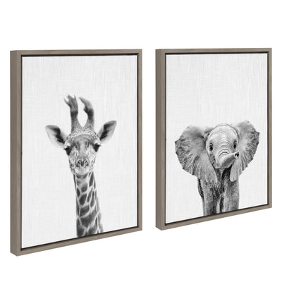 Sylvie Baby Giraffe and Elephant Framed Canvas Art Set by Simon Te of by kateandlaurel - product image 2 for Resin Society