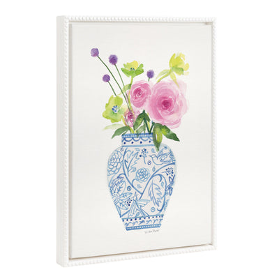 Sylvie Beaded Pink Blooms framed canvas art by Patricia Shaw depicting pink tulips with a vintage beaded frame