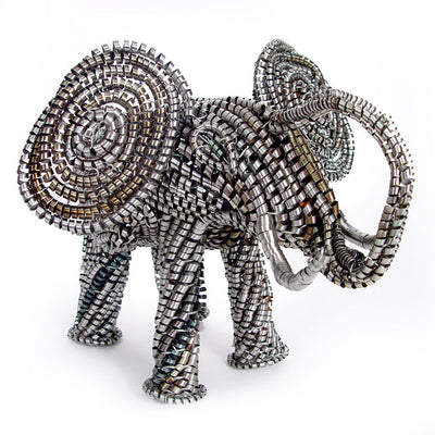 Metal Elephant Sculpture by Peter Mwayedza made of recycled metal shavings