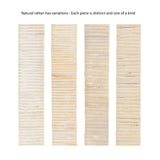 Four vertical strips of natural rattan in pale beige tones, each showing distinct variations in color and texture with horizontal patterning.