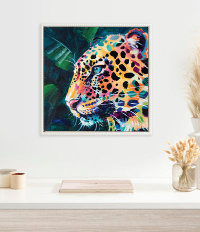 Sylvie Beaded Leopard Glow Framed Canvas by Rachel Christopoulos