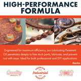 Three close-up photos showing rusted metal parts: a bolt on a flange, a bicycle chain and cog, and mechanical gears, illustrating rust and wear.