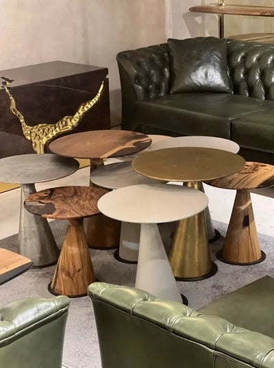 Mushroom Side and End Table made of Walnut wood and clear epoxy resin with sculptural cone-shaped base