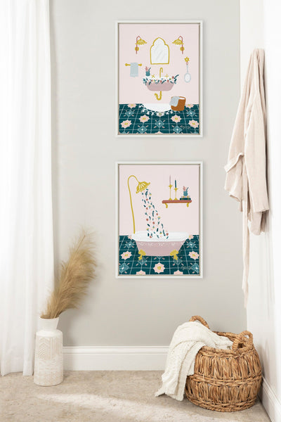 Sylvie Floral Sink and Floral Bath Framed Canvas Art Set by Leonora Jennifer Benza