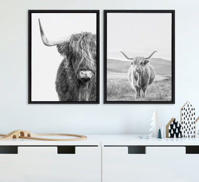 Sylvie B&W Highland Cow No. 1 Framed Canvas by Amy Peterson Art Studio
