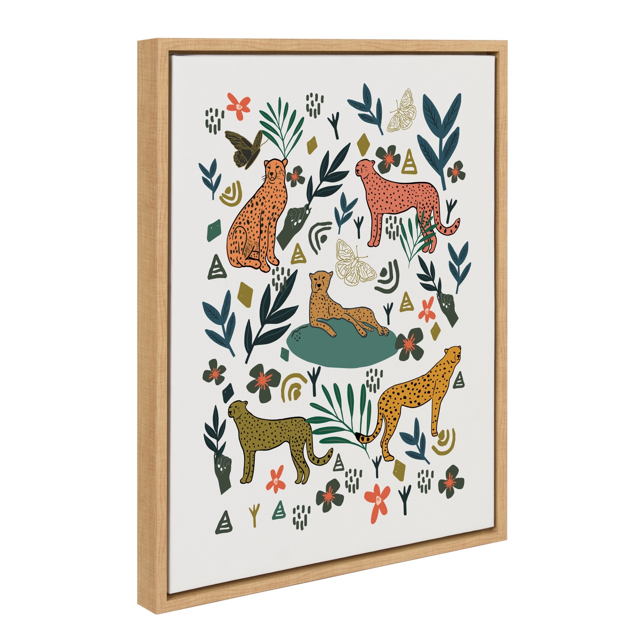 Framed canvas art titled Sylvie Cheetah Coalition White showing a group of cheetahs in white frame
